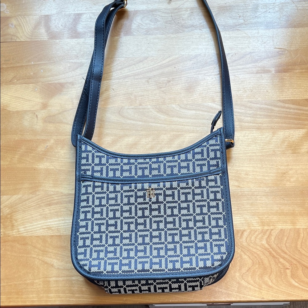 Tommy Hilfiger Navy and White Logo Jacquard Crossbody